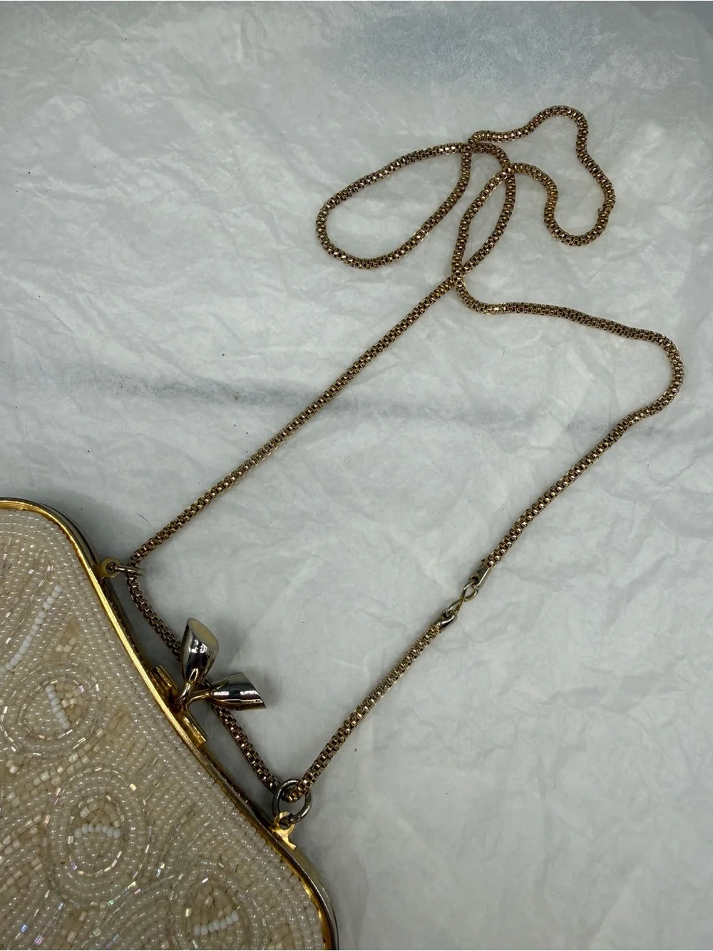 VTG Walborg Ivory Beaded Evening Clutch/Shoulder Bag with Gold Hardware